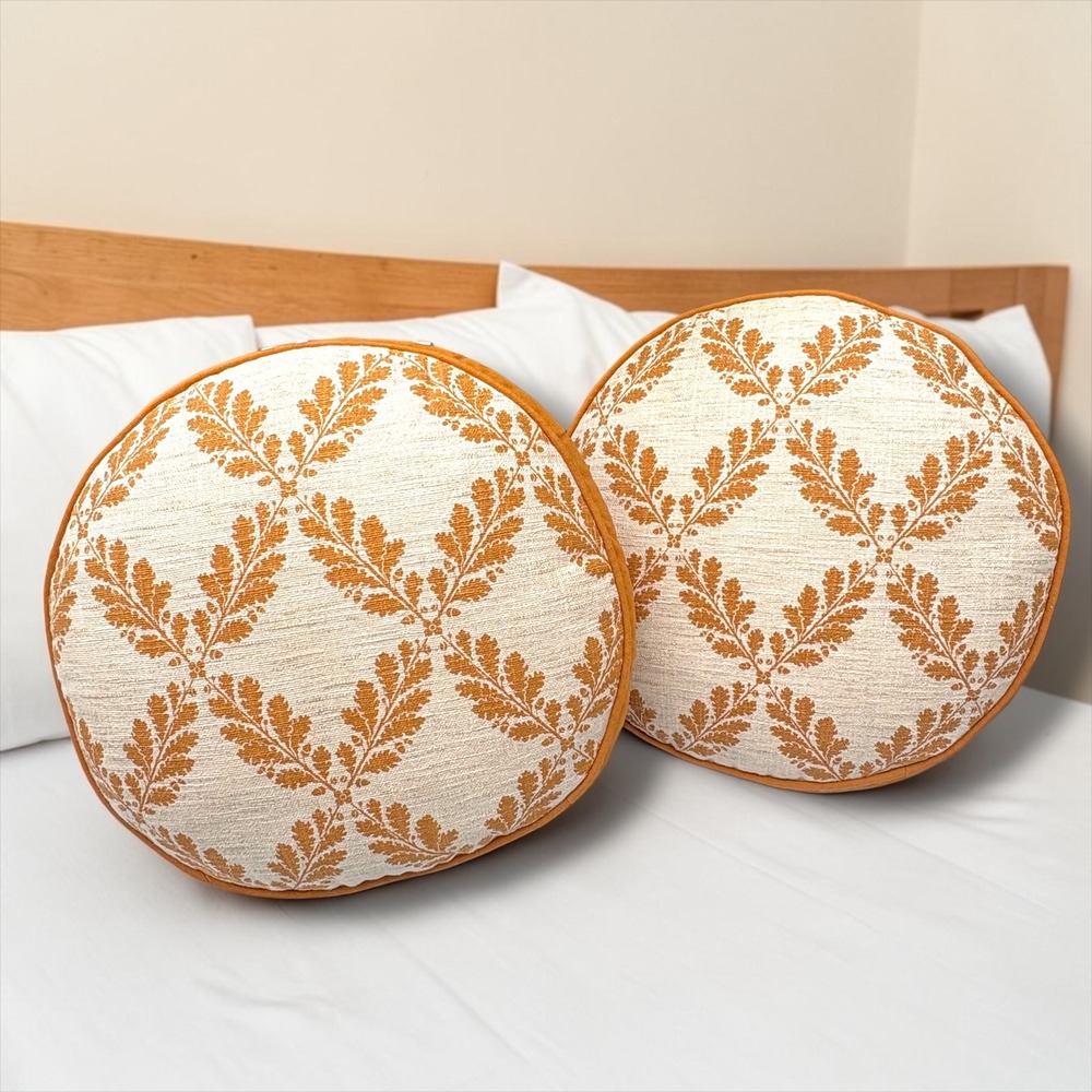 Threshold Set of 2 Round Oak Leaf Embroidered Decorative Pillows Orange 16"